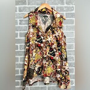 For Cynthia 🦋 Novelty BUTTERFLY PRINT Linen Blend Sleeveless Tunic blouse